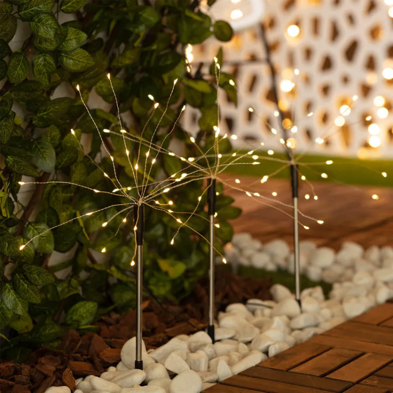 Kit 3 piquets solaire lumineuse led décoration blanc chaud 3000k