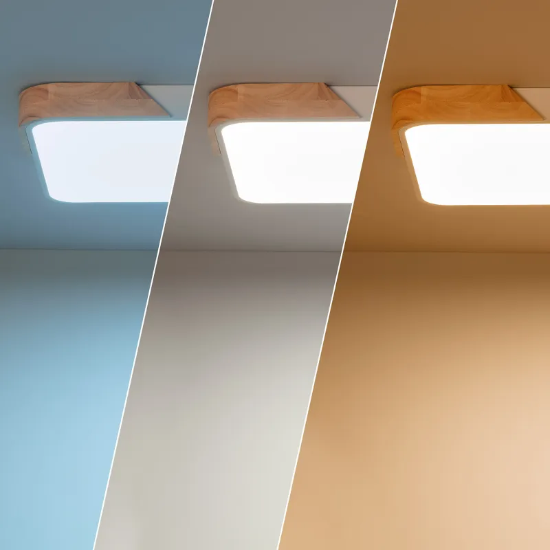 Plafonnier led 30w cct-40cm-3000k-4000k-6000k bois et métal blanc