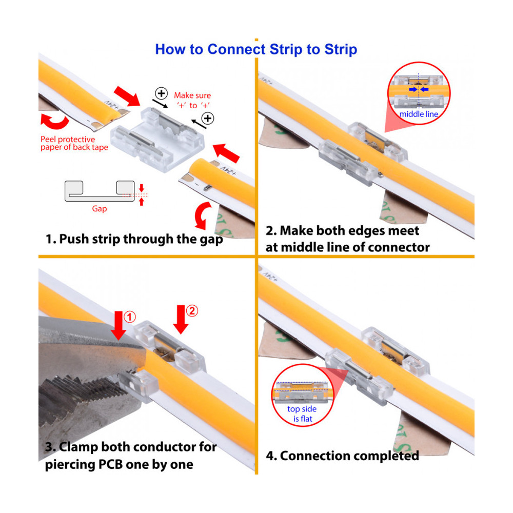 Connecteur jonction pour ruban led 24v-ligne cob continu 8mm