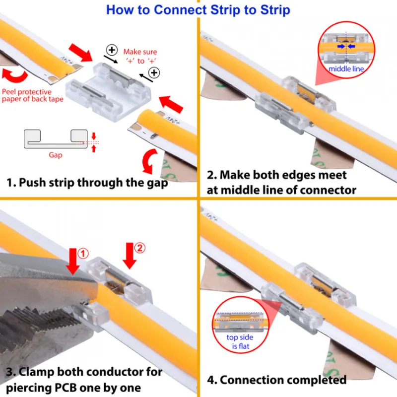 Connecteur jonction pour ruban led 24v-ligne cob continu 8mm