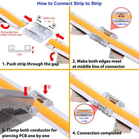 Connecteur jonction pour ruban led 24v-ligne cob continu 8mm