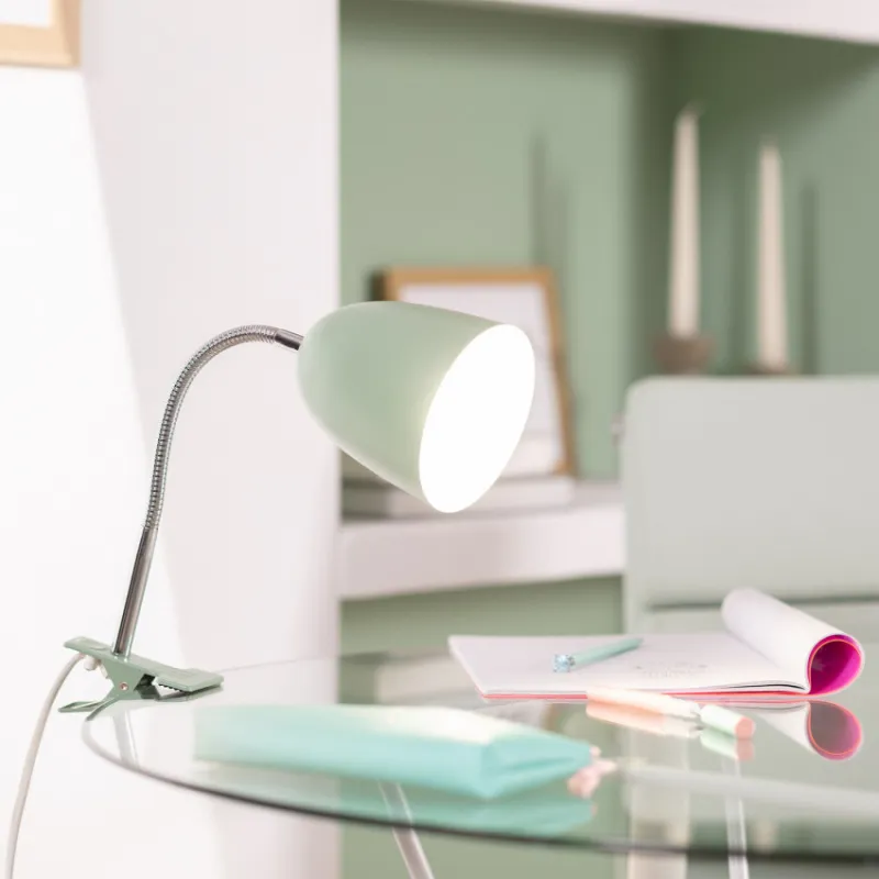 Lampe a pince de table bureau enfant vert-blanc-noir ampoule led E14