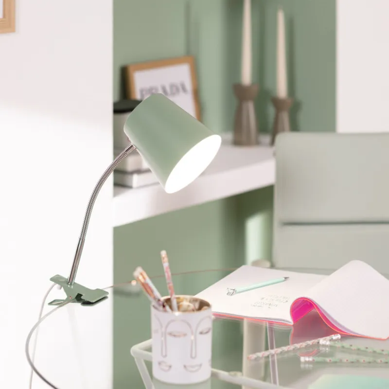 Lampe a pince de table bureau enfant ampoule led E27-blanc-bleu-orange-vert