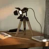 Lampe de table trépied bois et métal noir culot e14