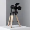 Lampe de table trépied bois et métal noir culot e14