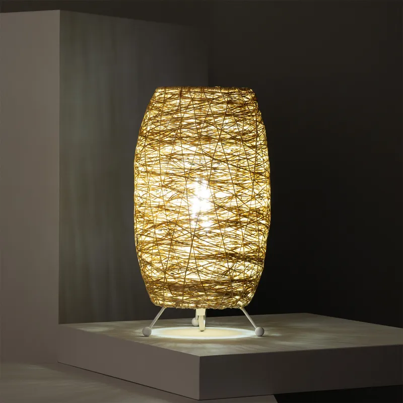 Lampe sur pied métal forme panier bois culot e27
