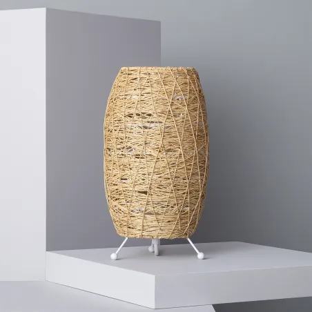 Lampe sur pied métal forme panier bois culot e27