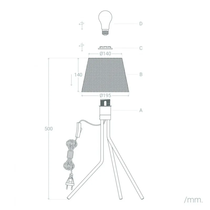 lampe sur pied abat-jour tressé culot e27 pied bois