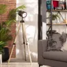 Lampadaire a poser trépied bois et métal noir douille culot e27
