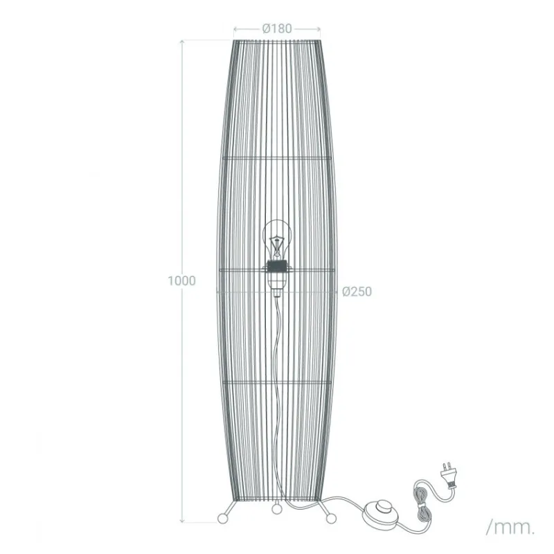 Lampadaire a poser bois bambou douille culot e27