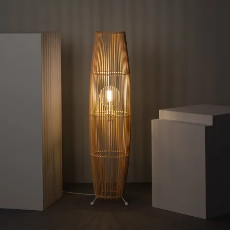 Lampadaire a poser bois bambou douille culot e27