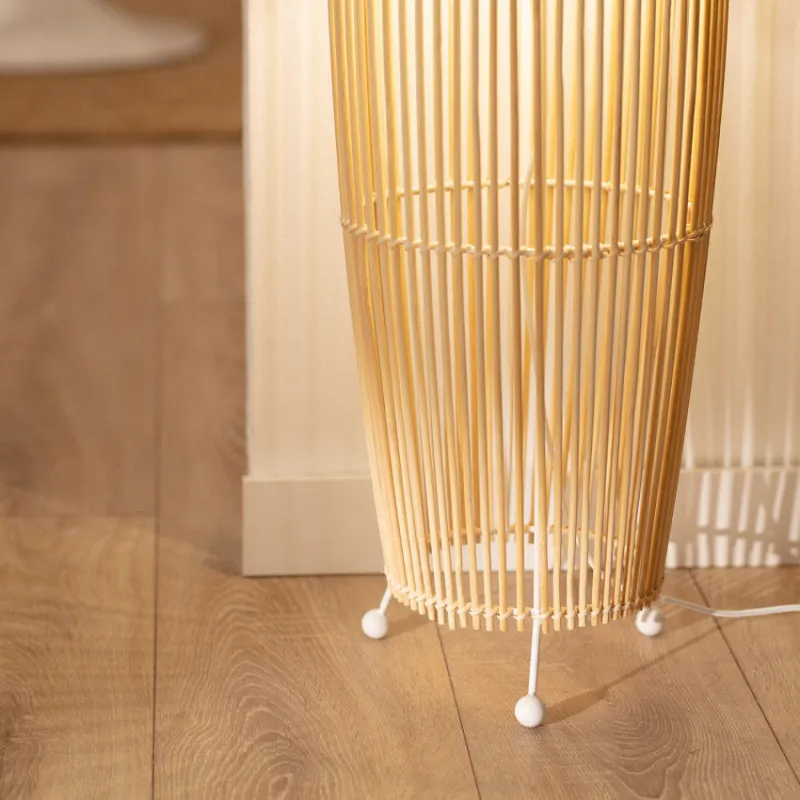 Lampadaire a poser bois bambou douille culot e27
