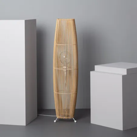 Lampadaire a poser bois bambou douille culot e27