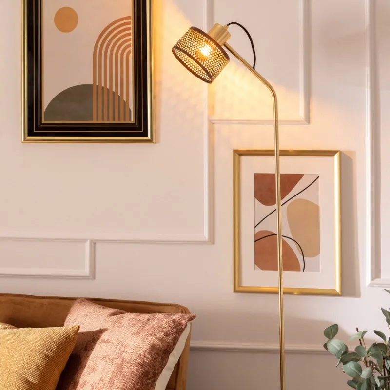 Lampadaire lampe sur pied doré aluminium couleur noir culot e27