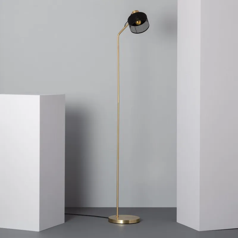 Lampadaire lampe sur pied doré aluminium couleur noir culot e27