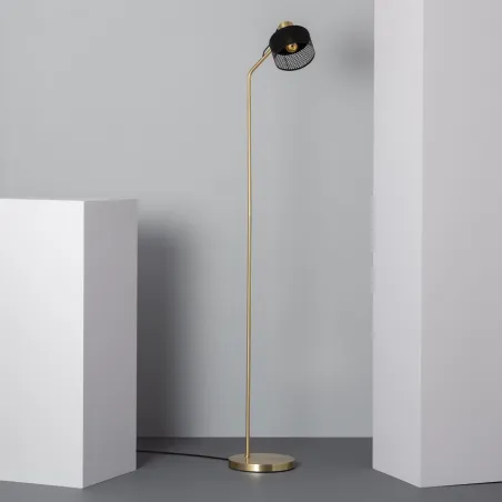 Lampadaire lampe sur pied doré aluminium couleur noir culot e27